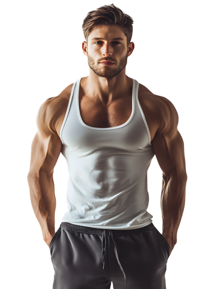 Athletic man in grey tank top png