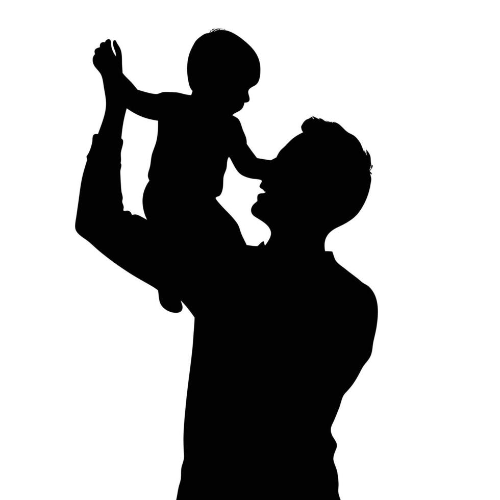 Father Lifting Child in Joyful Silhouette vector