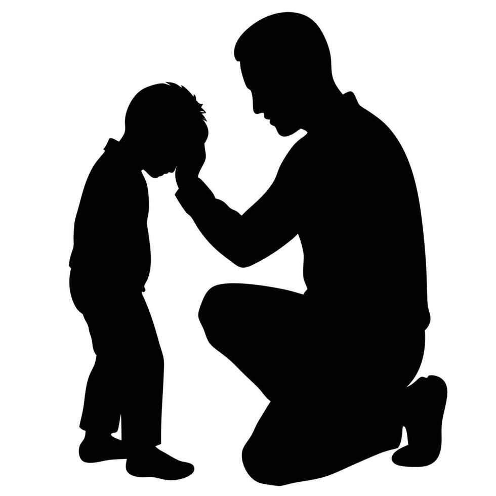 Father Comforting Sad Son Silhouette vector