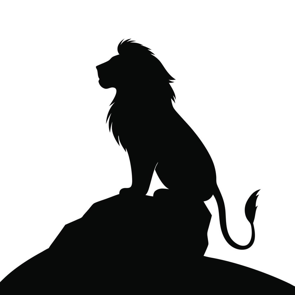Majestic lion silhouette on a rock vector