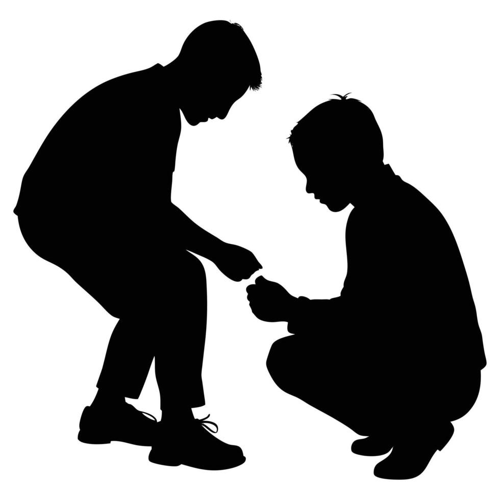 Two Boys Sharing Together in Silhouette vector