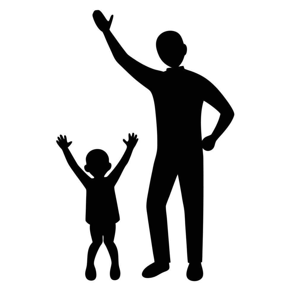 Father and Child Celebrating Joyful Moment Silhouette vector