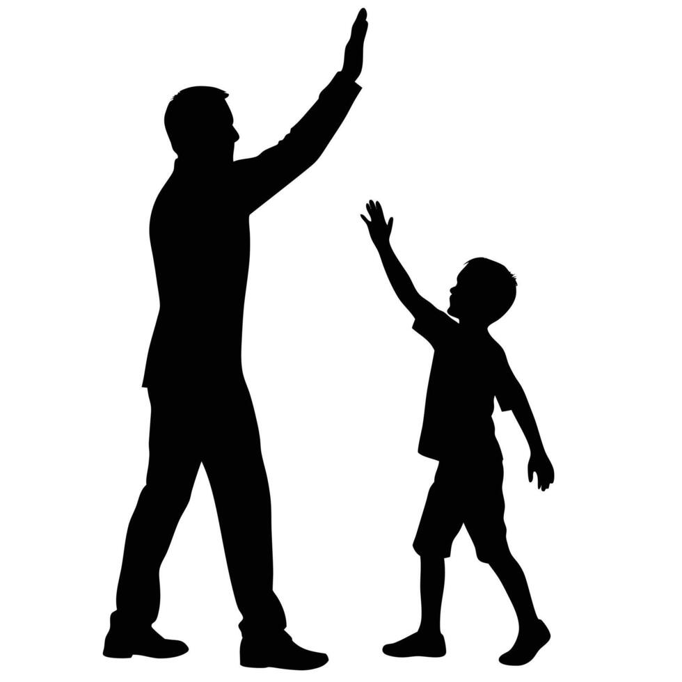 Father and Son High Five Silhouette Family Bonding Moment vector
