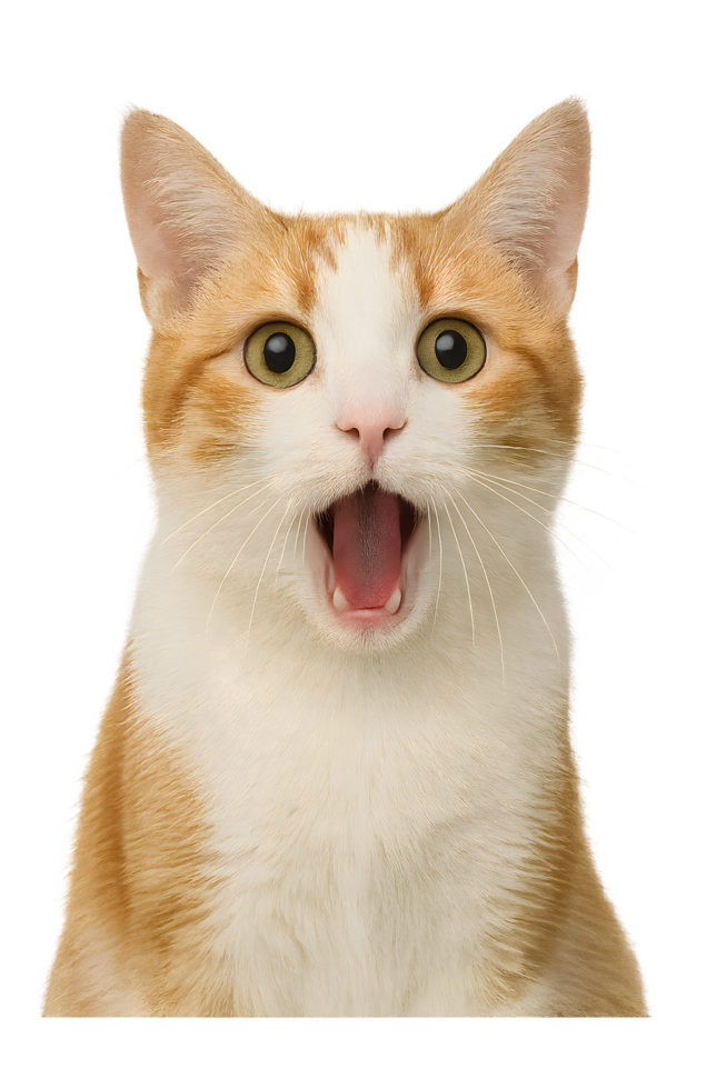 A cat is looking up with its mouth open png
