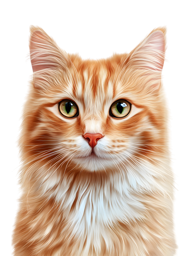 Close up of a fluffy orange cat isolated on transparent background png