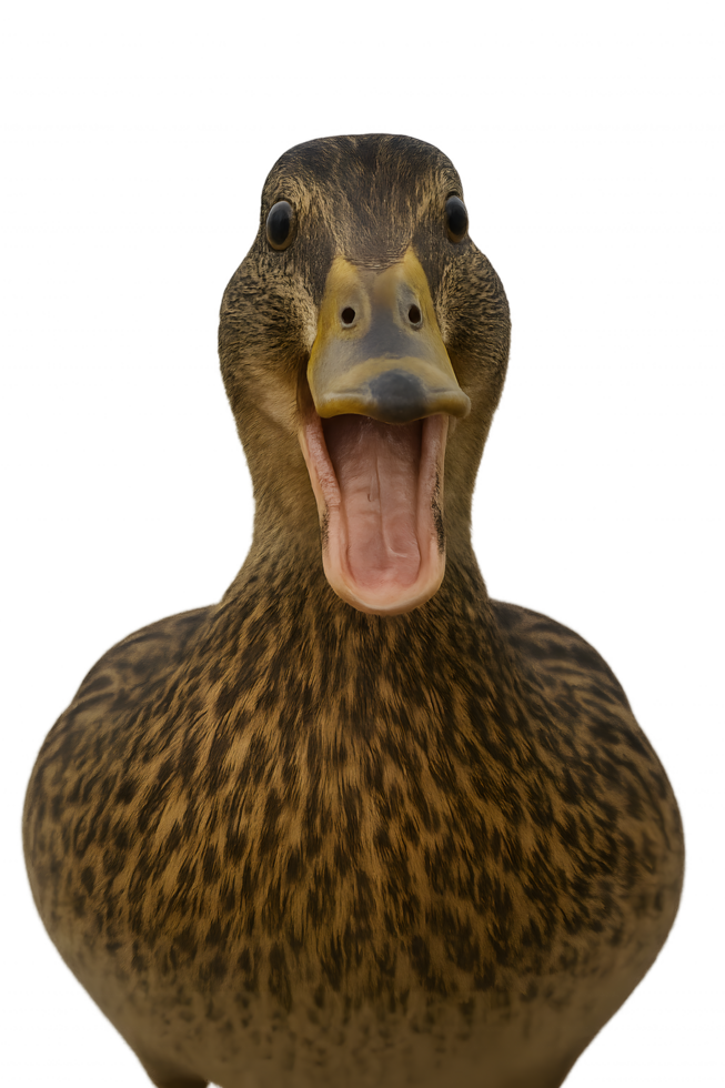 A duck with its mouth open and its tongue out png