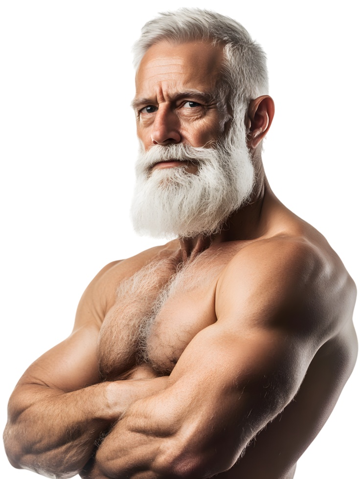 Senior man with white beard looking serious png