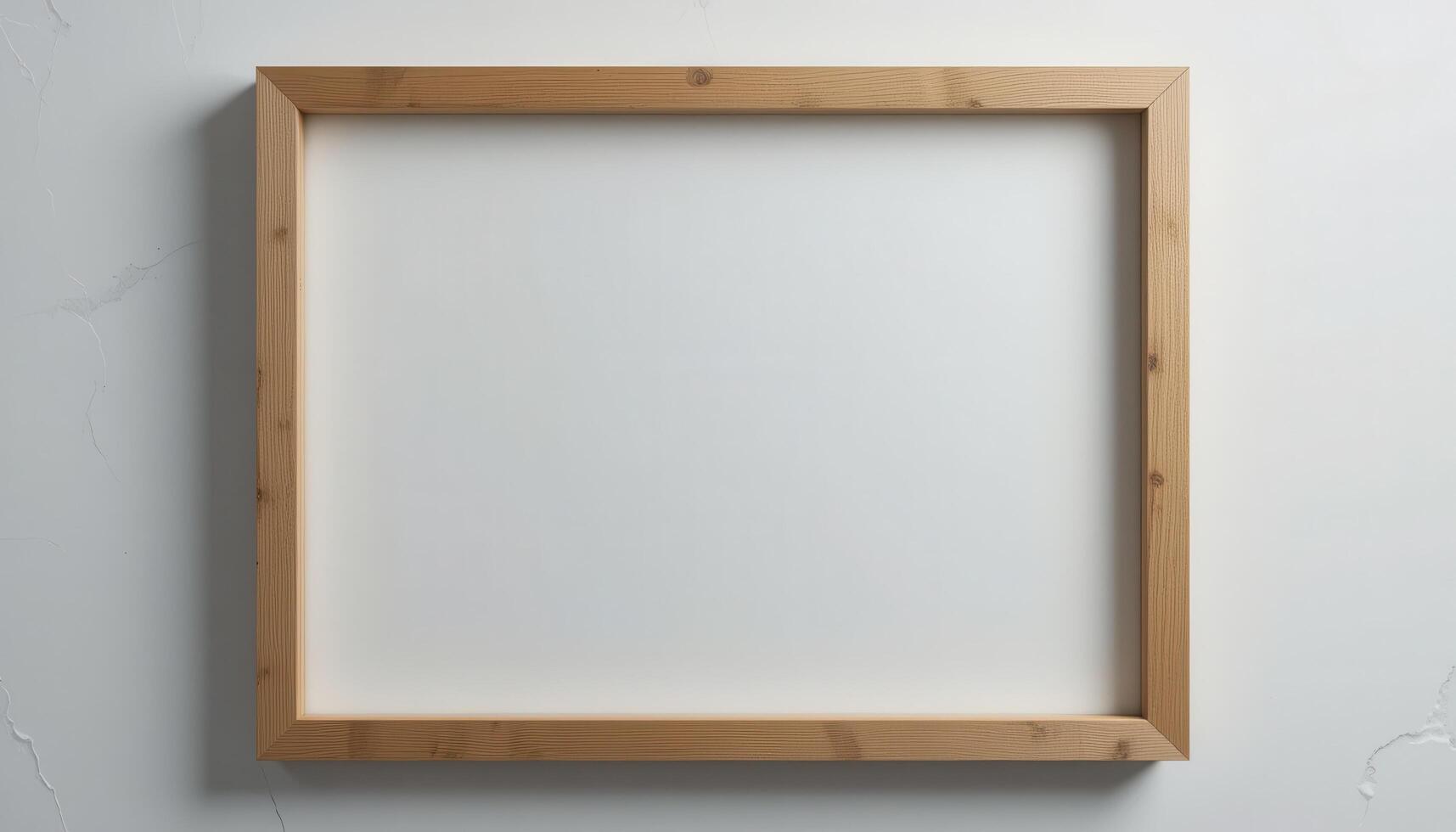 Empty light wood picture frame against a neutral background. photo