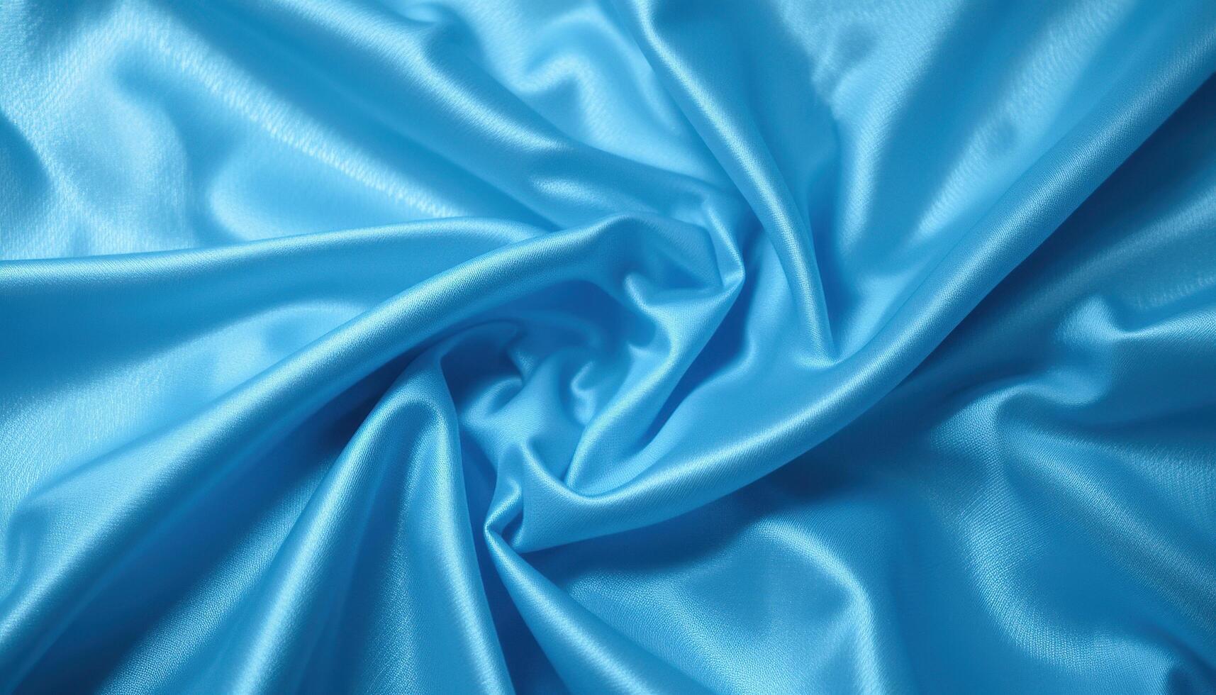 Closeup view of vibrant blue silk fabric draped in folds. photo
