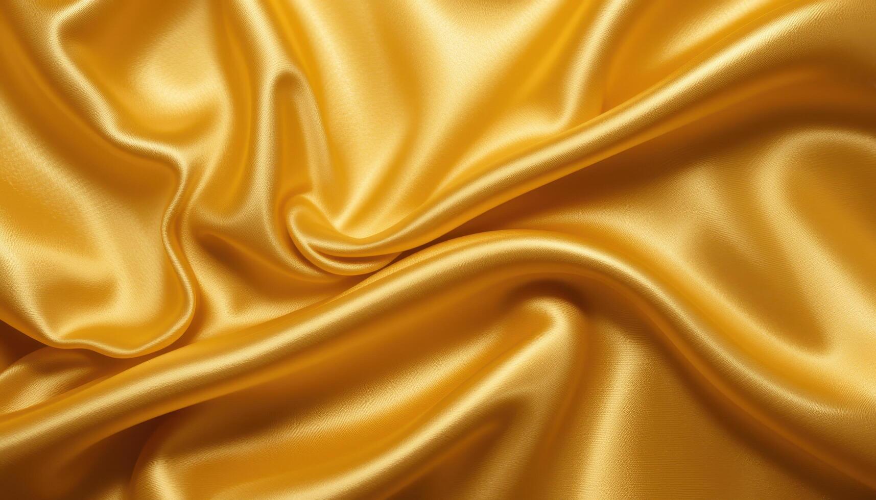 Golden satin fabric folds in a luxurious texture. photo