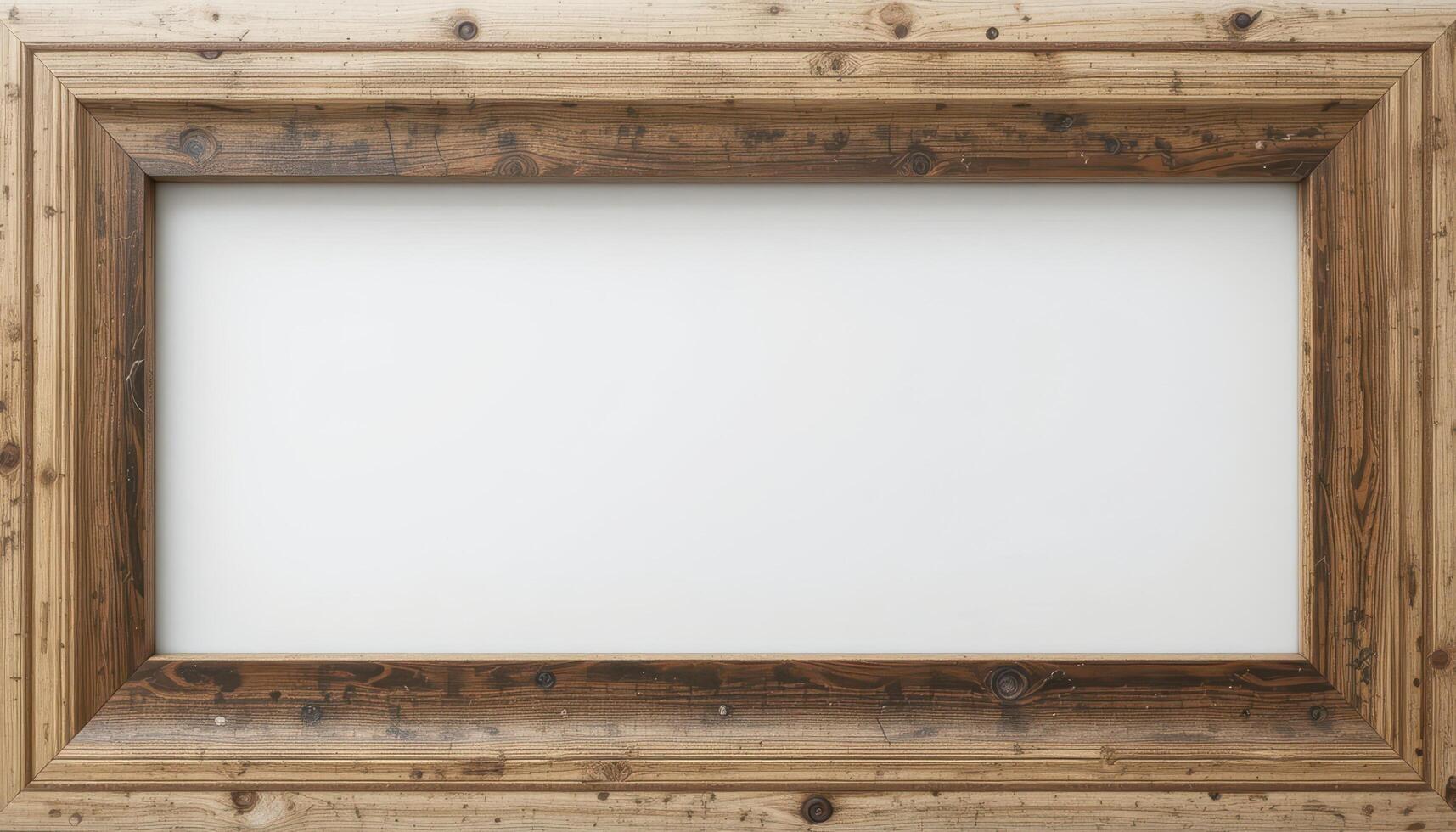 Empty picture frame with a rustic wood border. photo