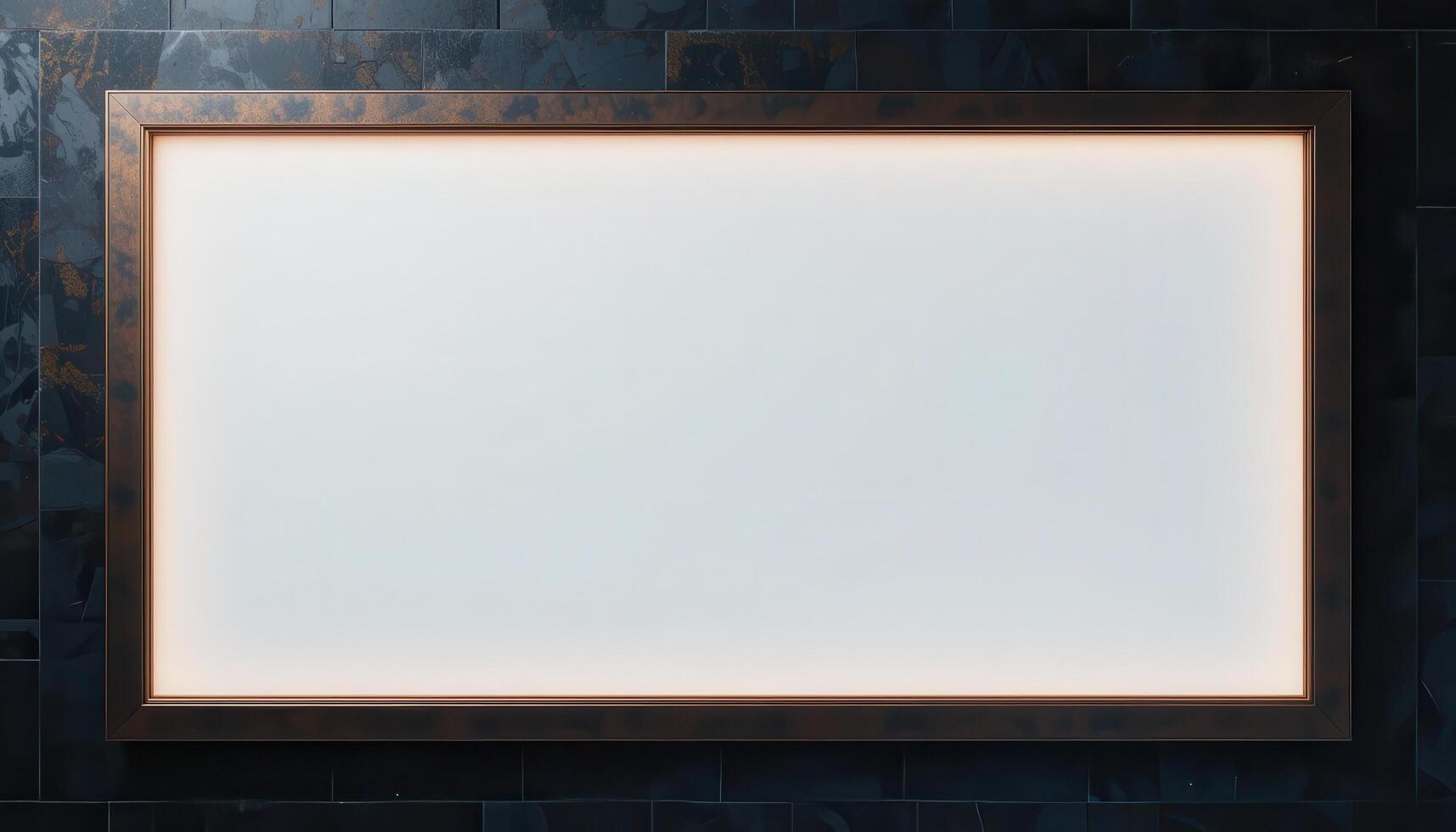 Empty rectangular display frame with a light glow. photo