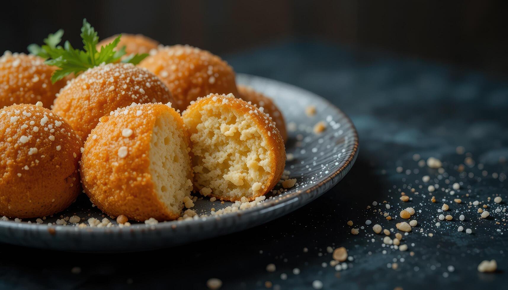 Close-up view of golden pastries on a plate. photo