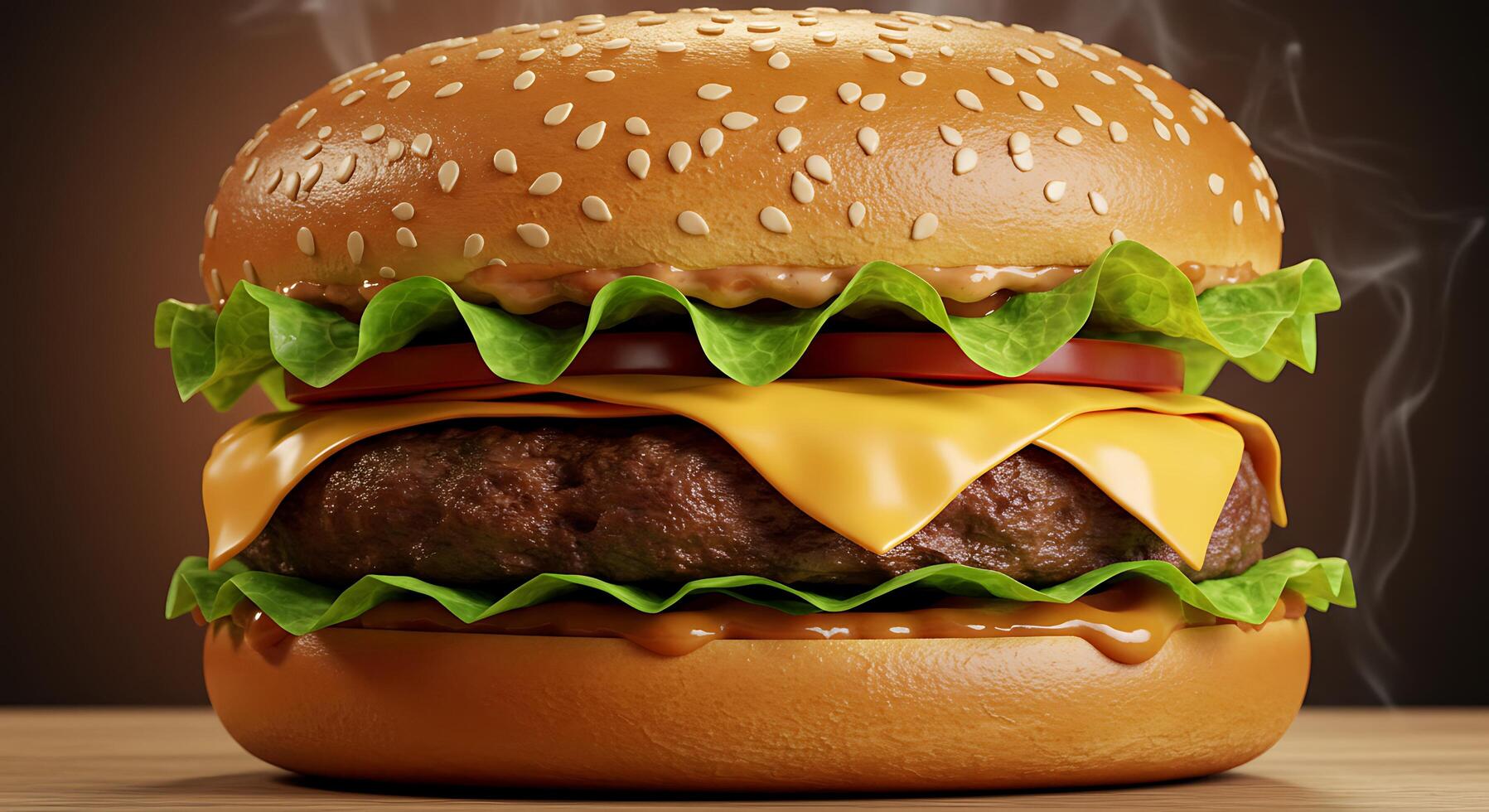 A hamburger with cheese and lettuce on top photo
