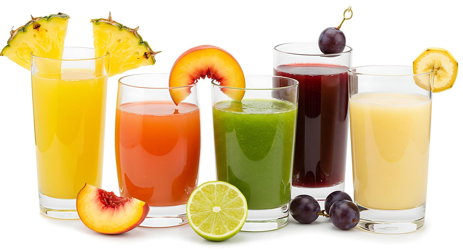A group of different colored juices photo