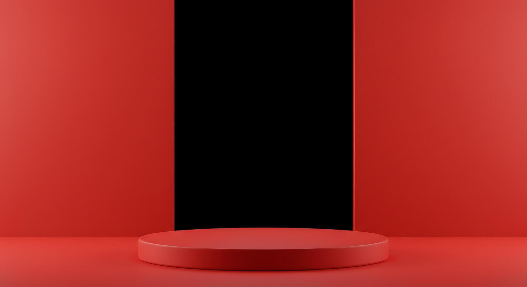 Red podium with black background and red wall photo
