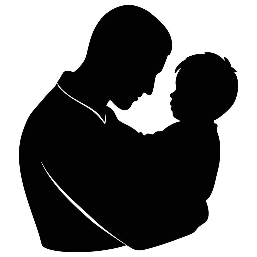 Father Holding Child Close in Emotional Silhouette vector