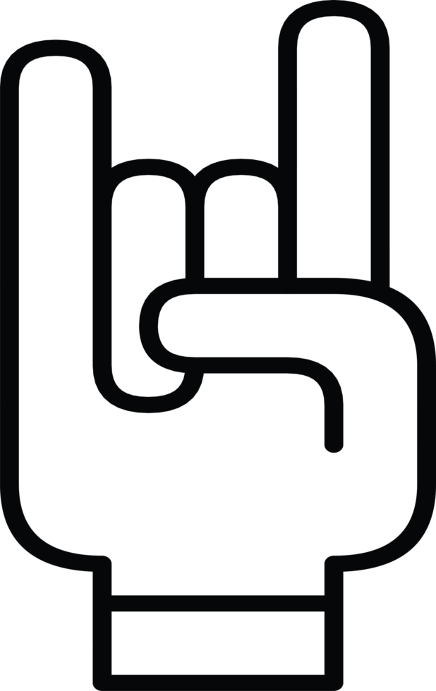 Hand in rock and roll sign, a symbol for music, rebellion, and enthusiasm, simple line art for concerts, events, and designs, high resolution available. png