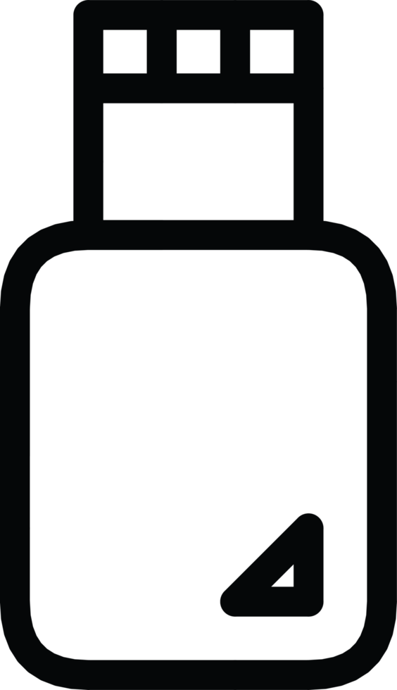 Simple outline of a USB drive icon, a common symbol for data storage, file transfer, and technology, clean line art illustration for digital and computer themes, high resolution available. png