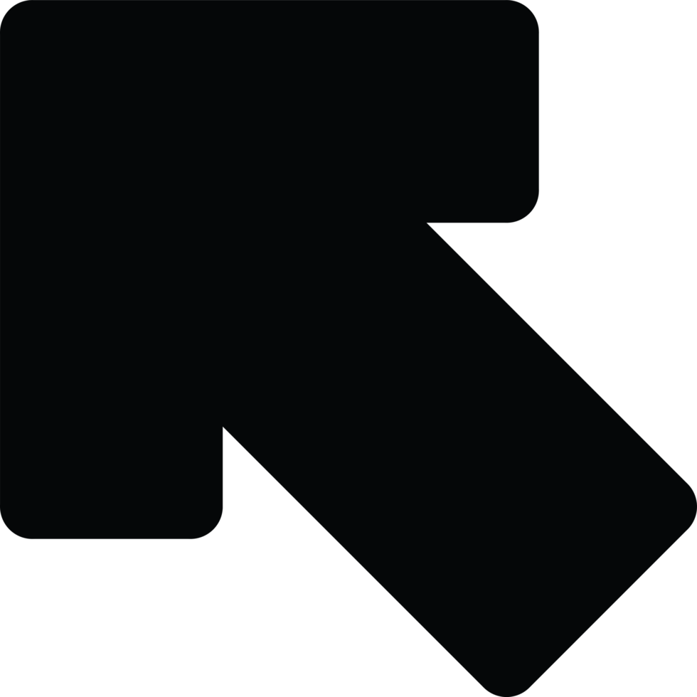 Highly contrasting black arrow design pointing diagonally upwards, suitable for symbol usage png