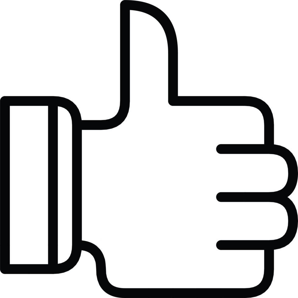 Simple outline of a thumbs up icon, a universal symbol for approval, like, and agreement, clean line art illustration for social media and feedback, high resolution available. png