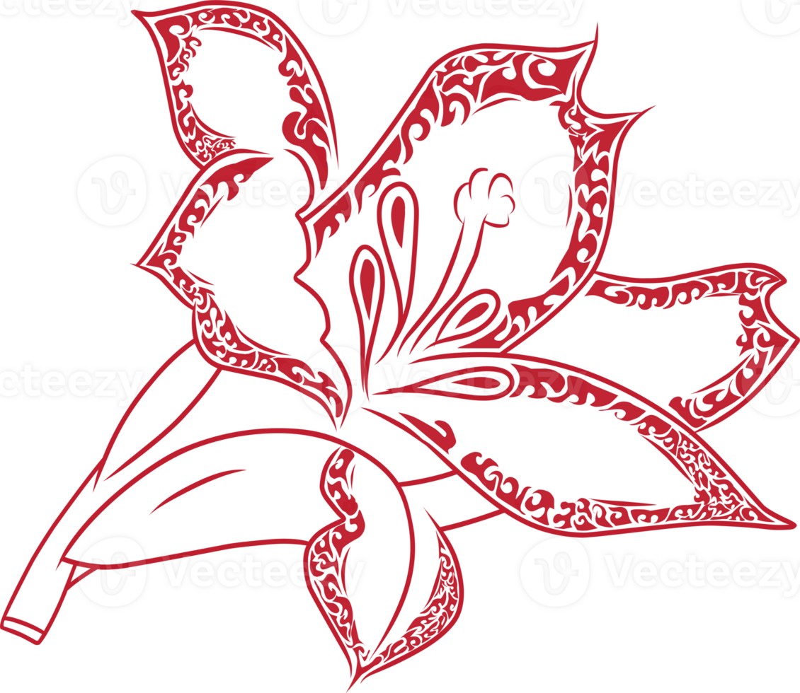 Decorative Floral Illustration in Red with Intricate Pattern Design png