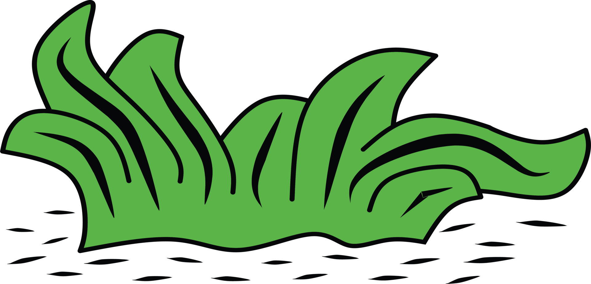 Bright Green Cartoon Grass Bush with Curved Blades on Transparent Background png
