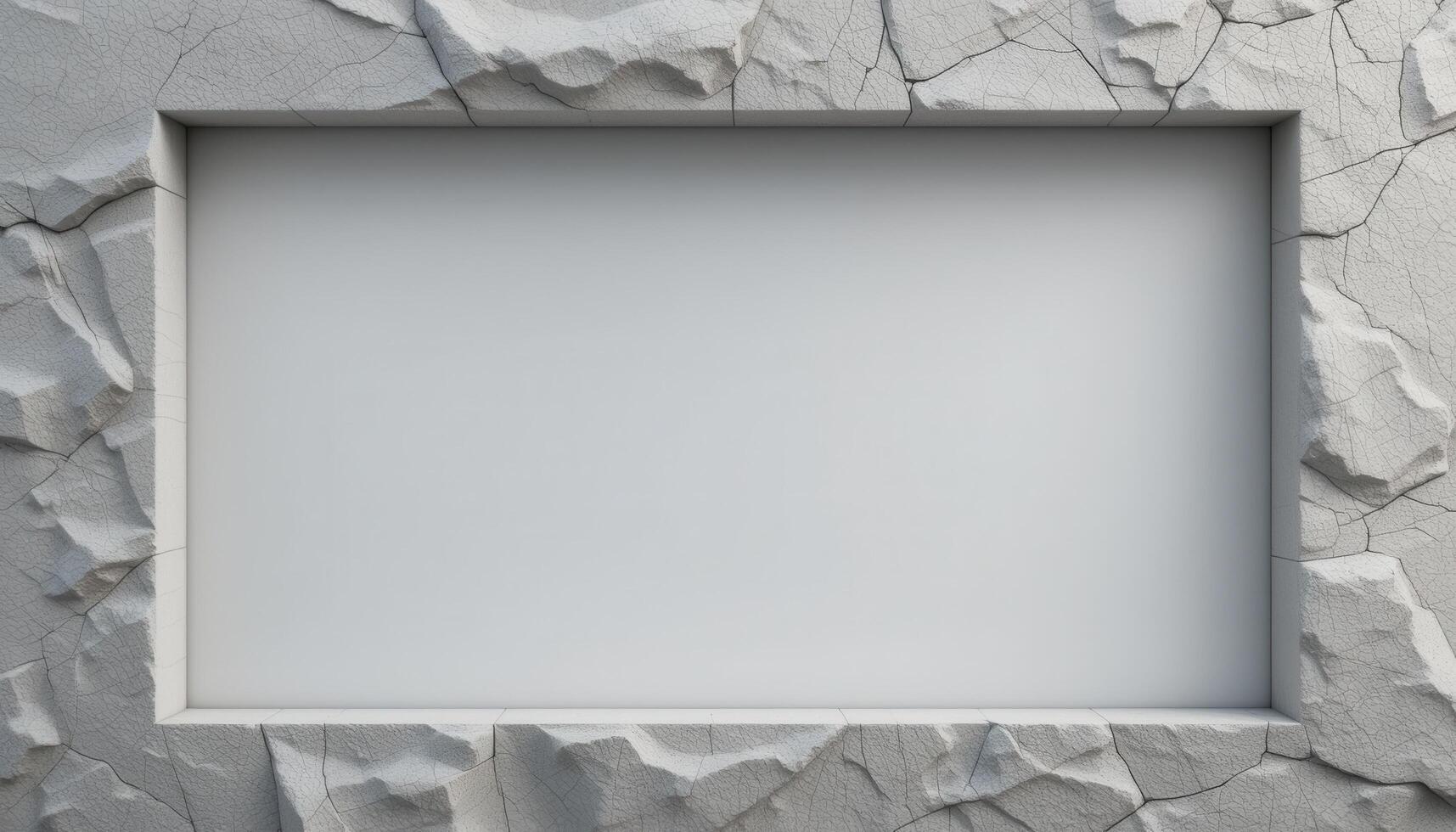 White panel framed by a rough stone texture photo