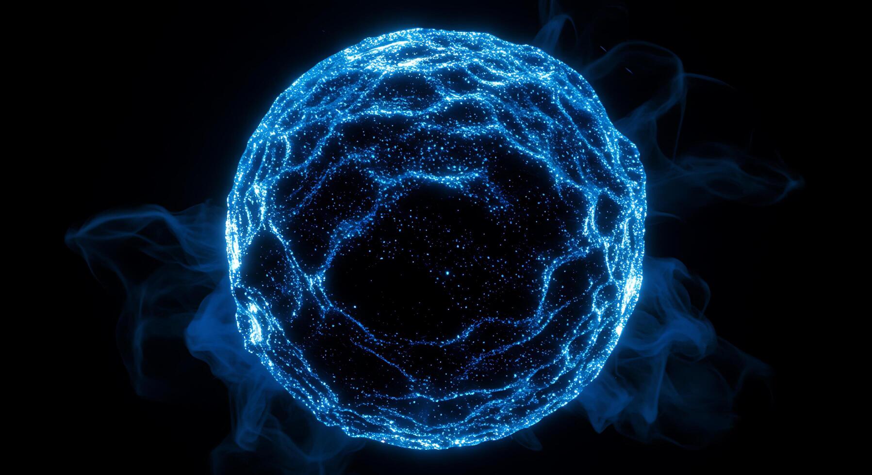A blue sphere with glowing blue light photo