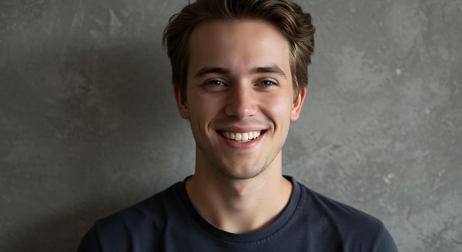 A young man is smiling and wearing a black shirt photo