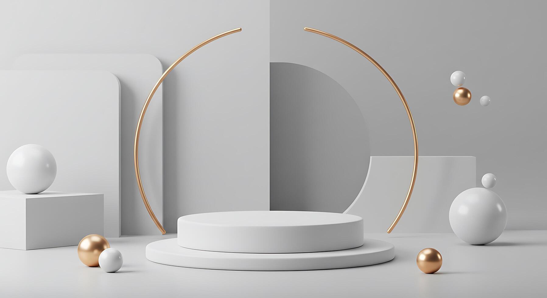 3d rendering of a white and gold background with a round table photo