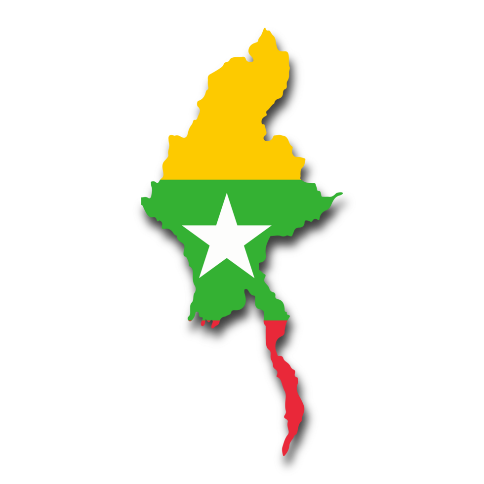 Myanmar map with flag in 3d style on a transparent background png