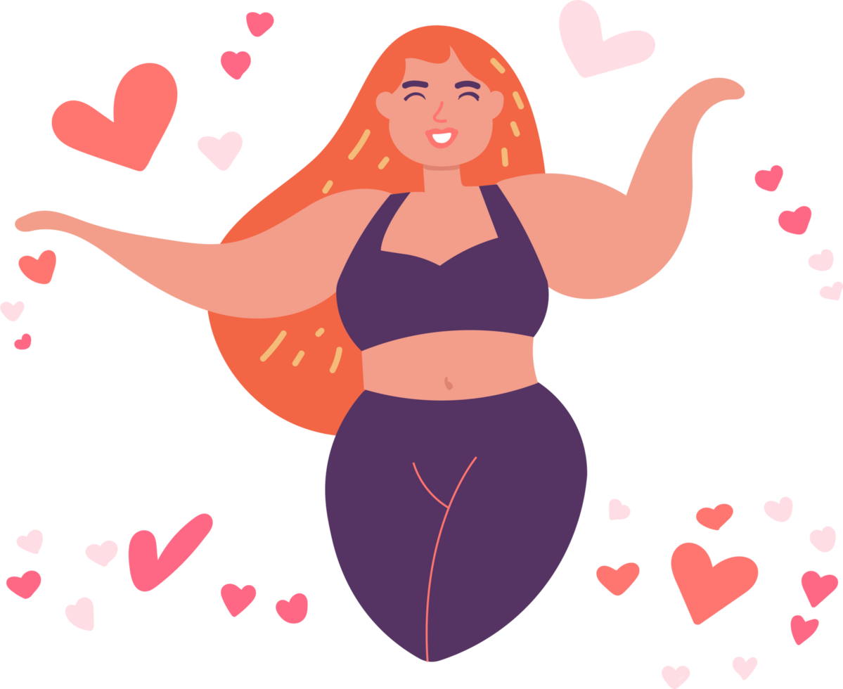 Joyful Confident Girl Surrounded by Hearts png