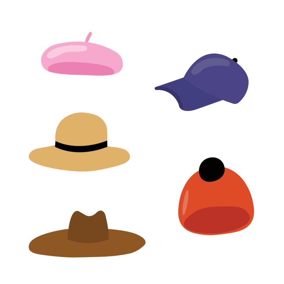 Set of flat illustrations with different colors fashion hats vector