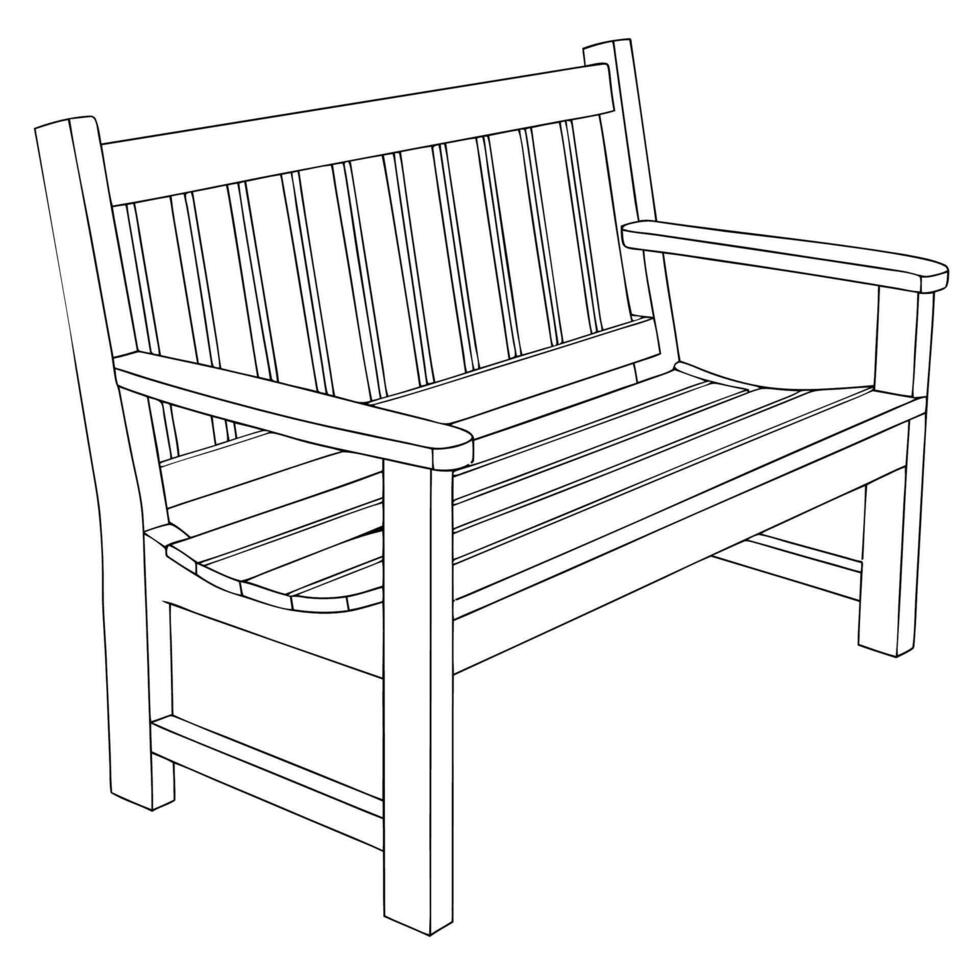 Line Drawing of a Wooden Park Bench with Armrest vector