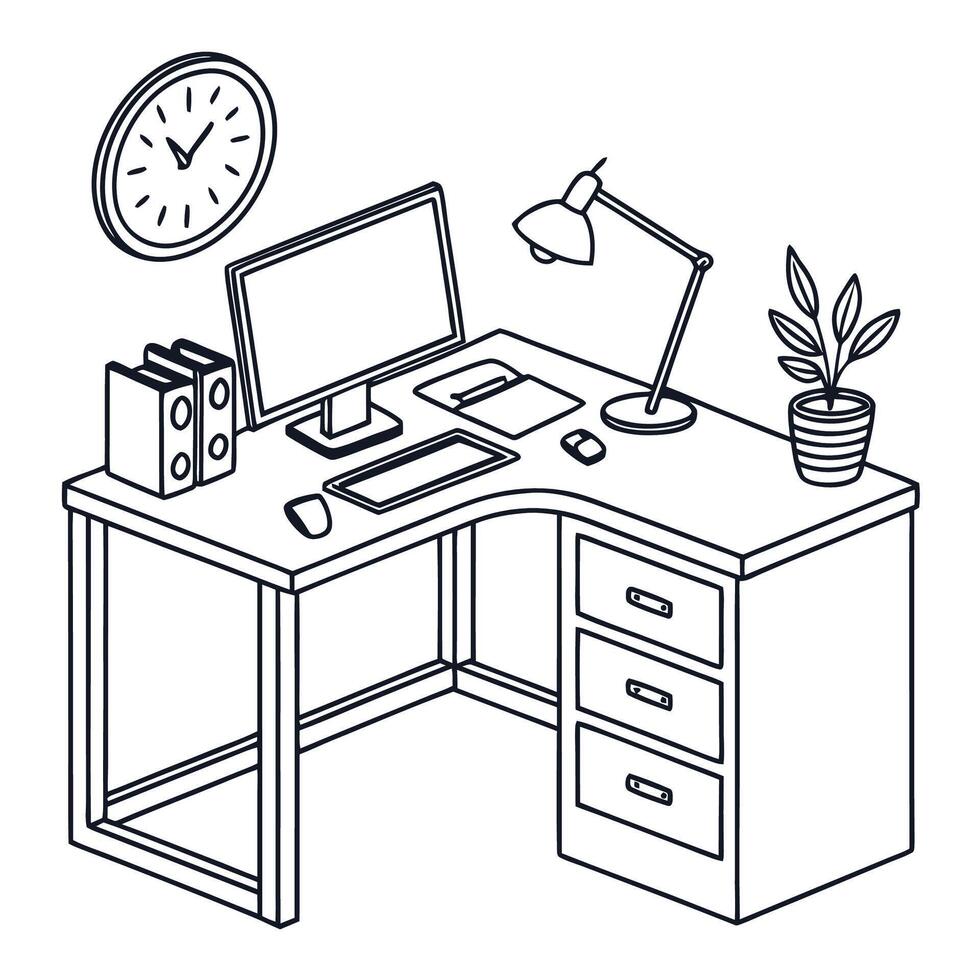 Isometric Illustration of a Modern Corner Desk Workspace vector