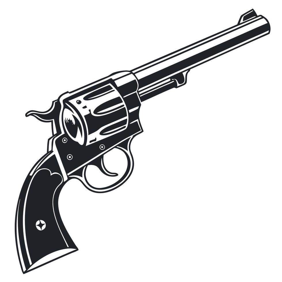 Vintage Revolver Gun Illustration Black and White vector