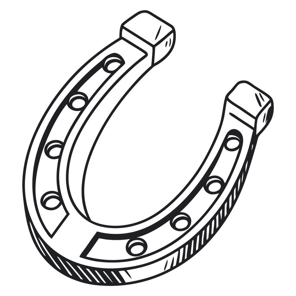 Hand Drawn Horseshoe Illustration Black and White vector