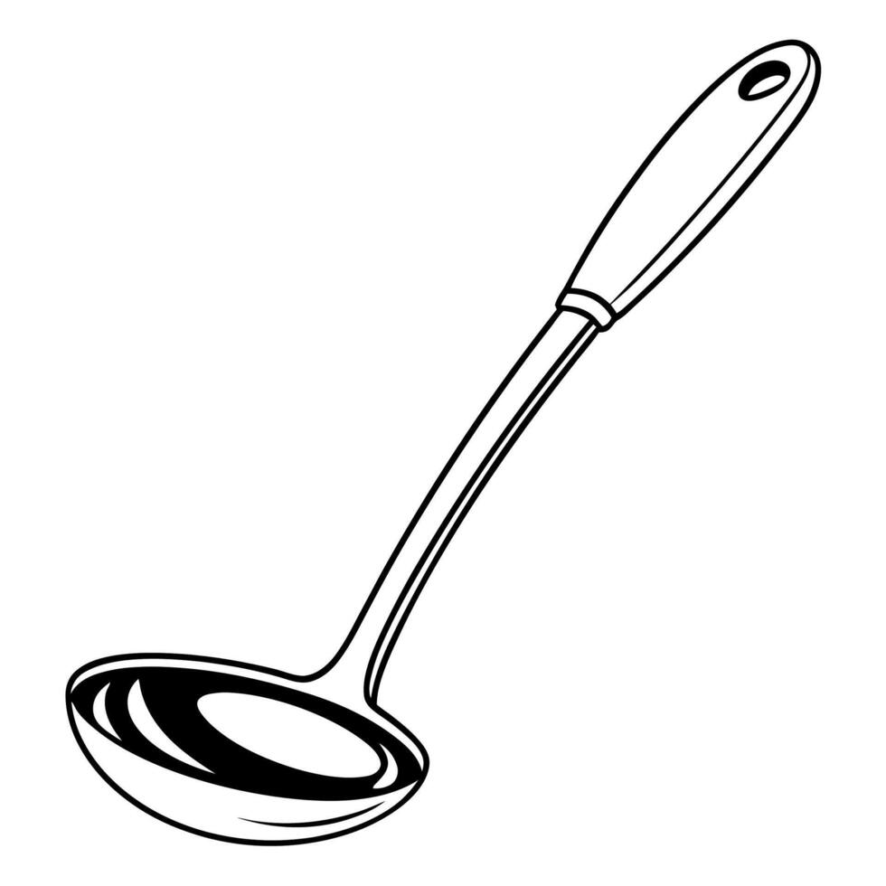 Line Art Illustration of a Kitchen Ladle with Handle vector