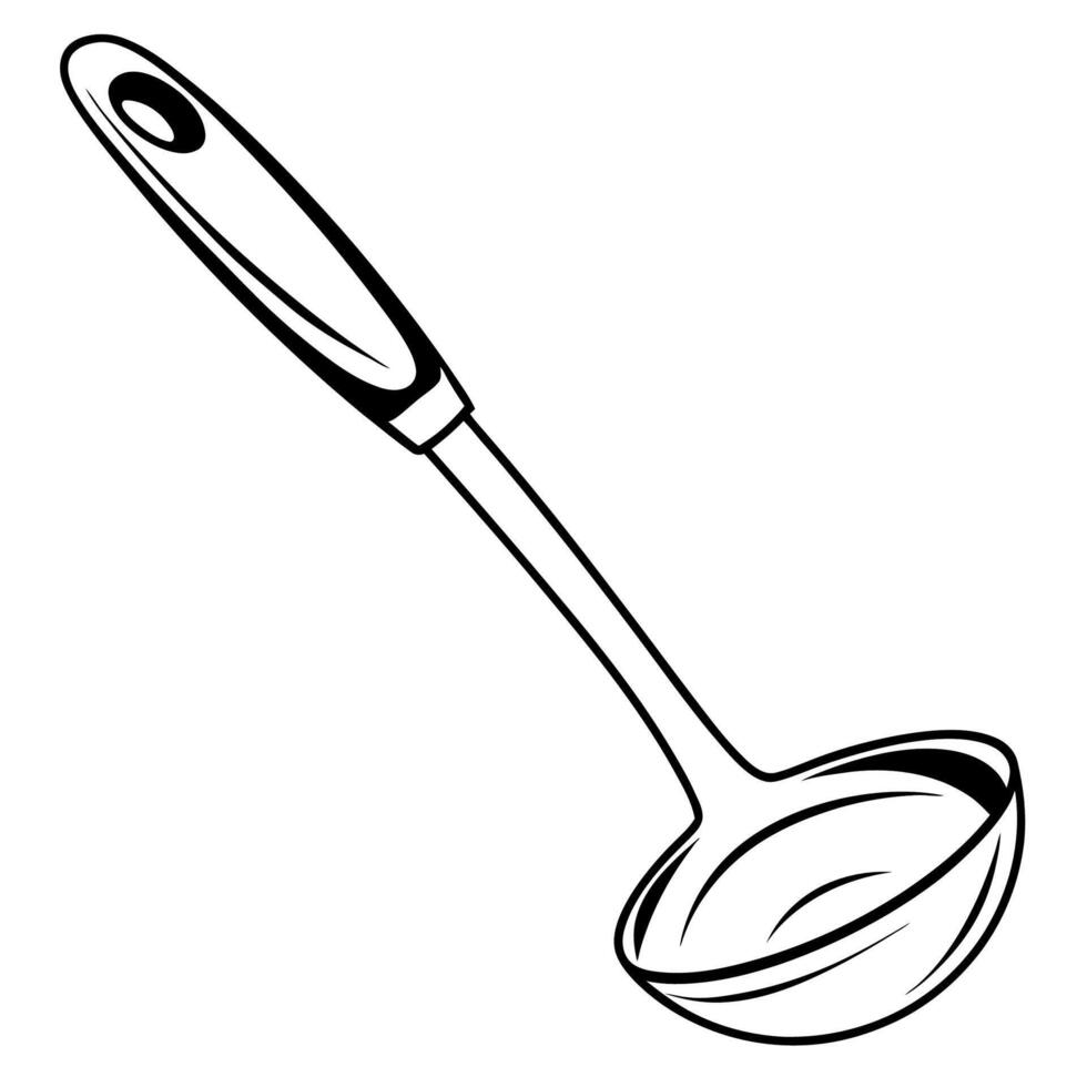 Black and White Illustration of a Kitchen Ladle vector