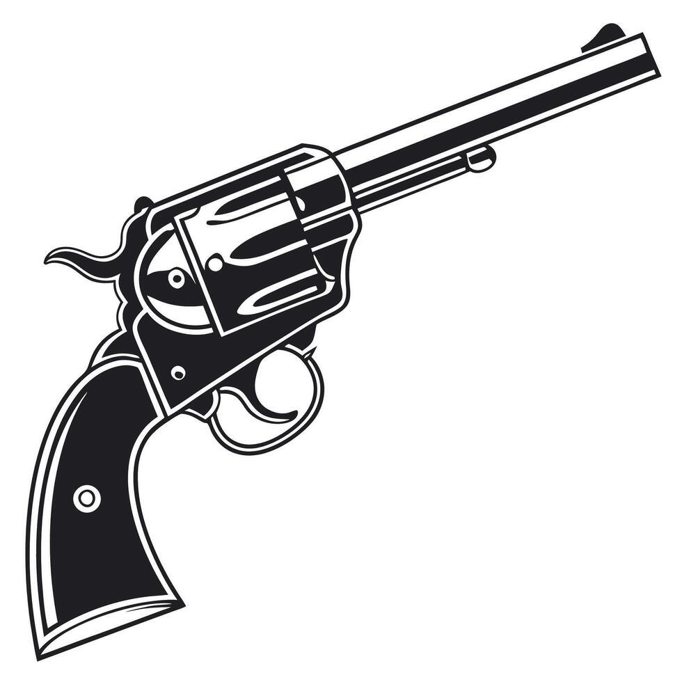 Classic Revolver Gun Illustration Black and White vector