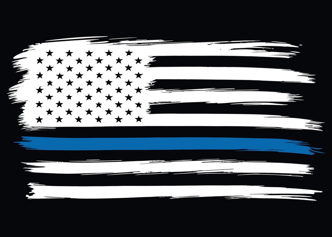 Bold Blue Thin Line American Flag, Distressed Artwork vector