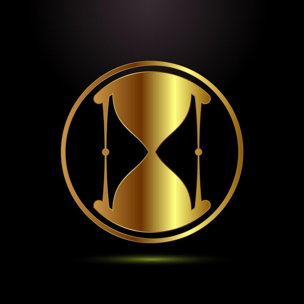 Sand clock icon design. Time measuring sign in gold color style vector