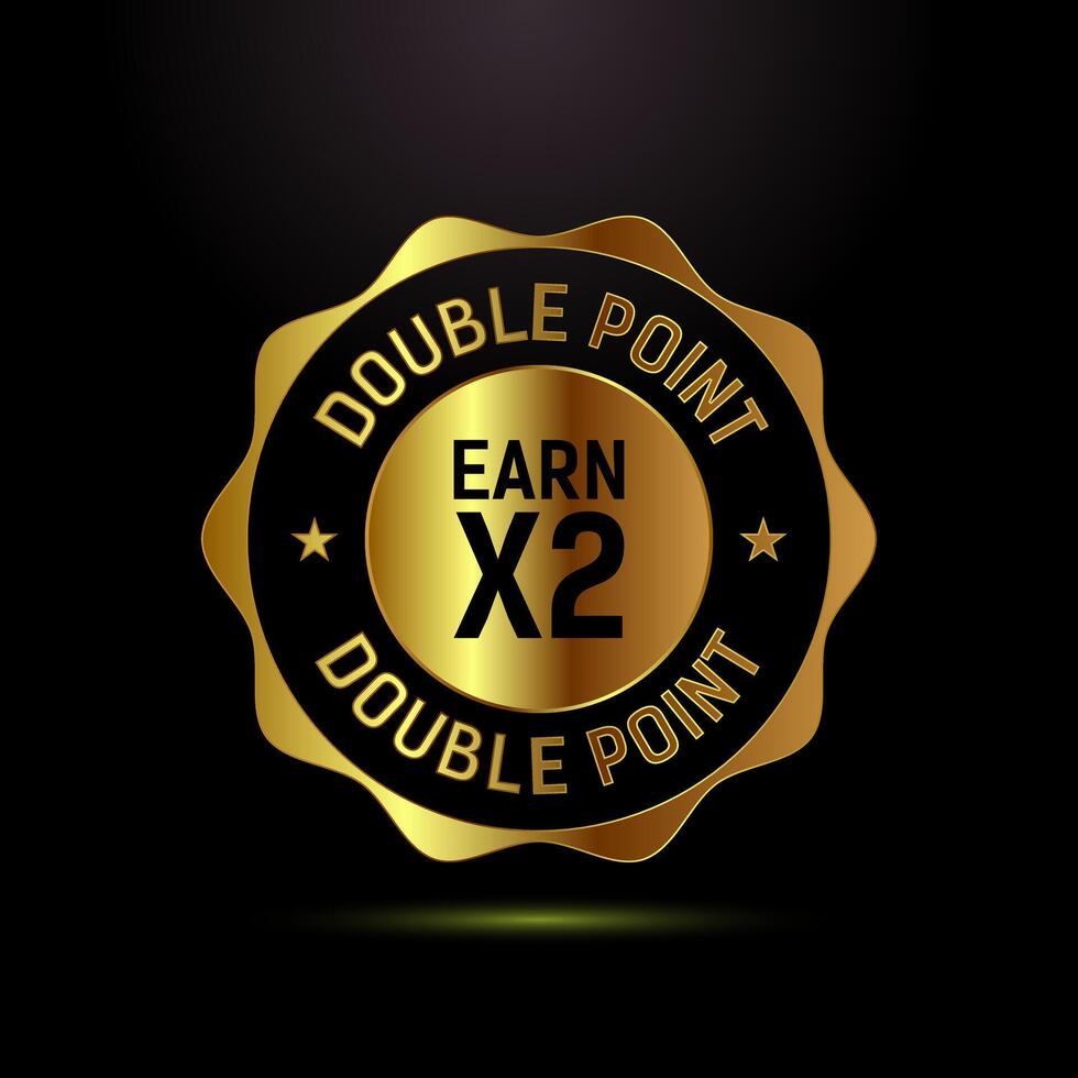Earn x2 double point icon design illustration. Earn x2 symbol in gold color style vector