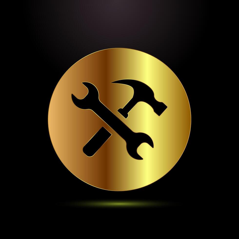 Service icon design, maintenance tools sign symbol in gold color style vector