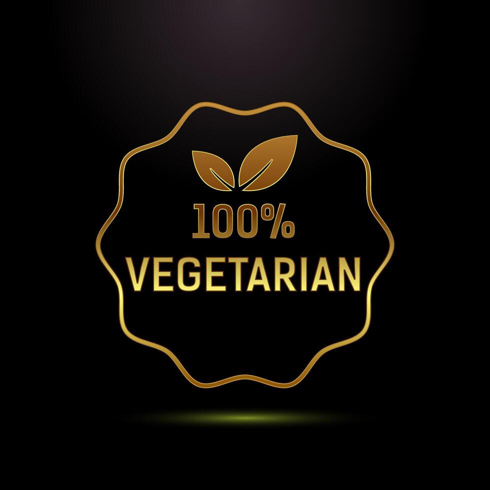 100 percent vegetarian icon design, Vegan product label badge in gold color style vector