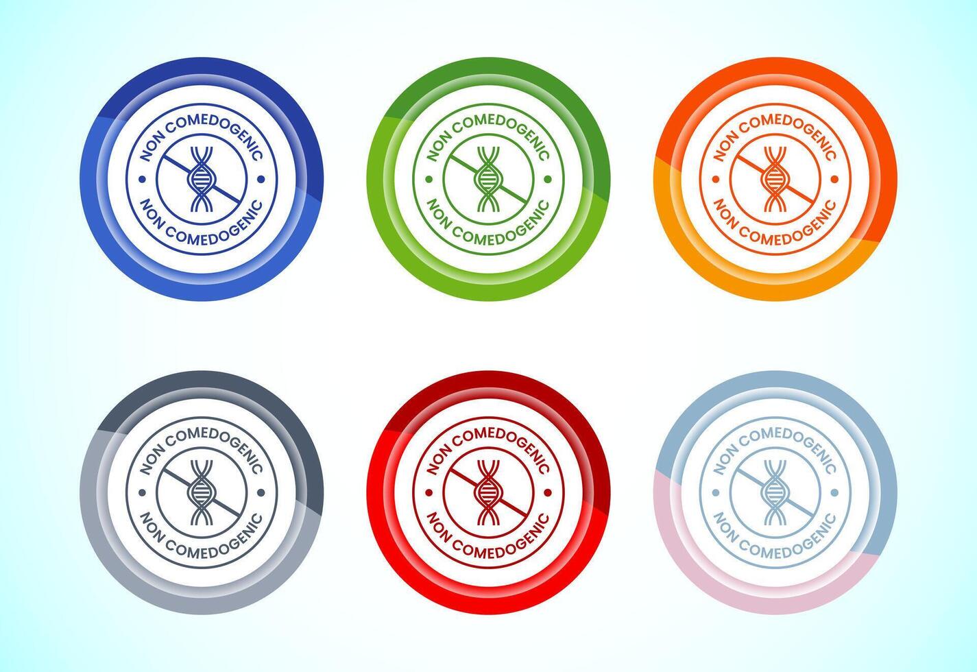 Non comedogenic icon design, non comedogenic label, 6 color button design set vector