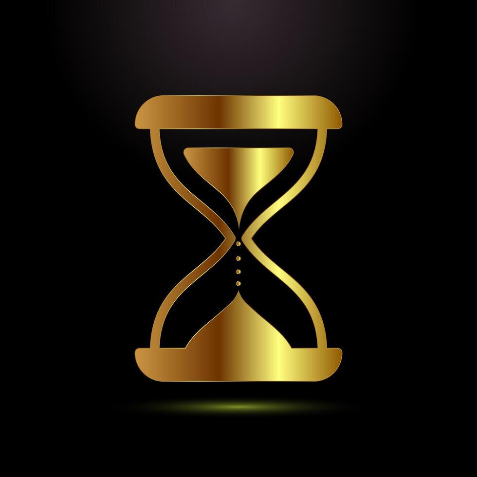 Sand clock icon design. Hourglass symbol, Time measuring sign in gold color style vector