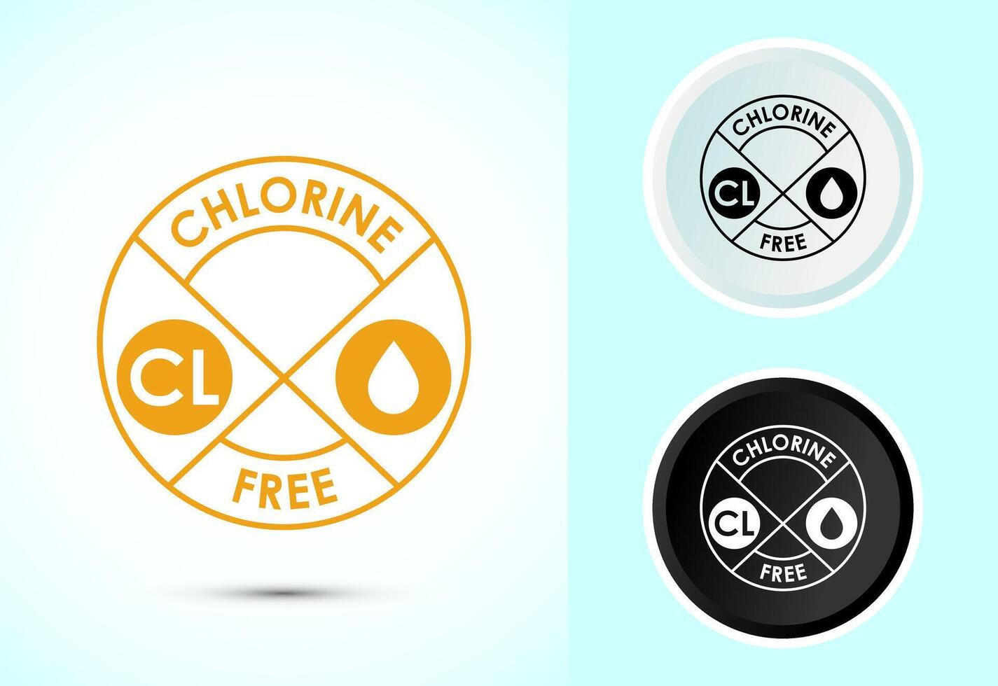 Chlorine free icon design illustration, Chlorine free label, badge, sign in color, black and white vector