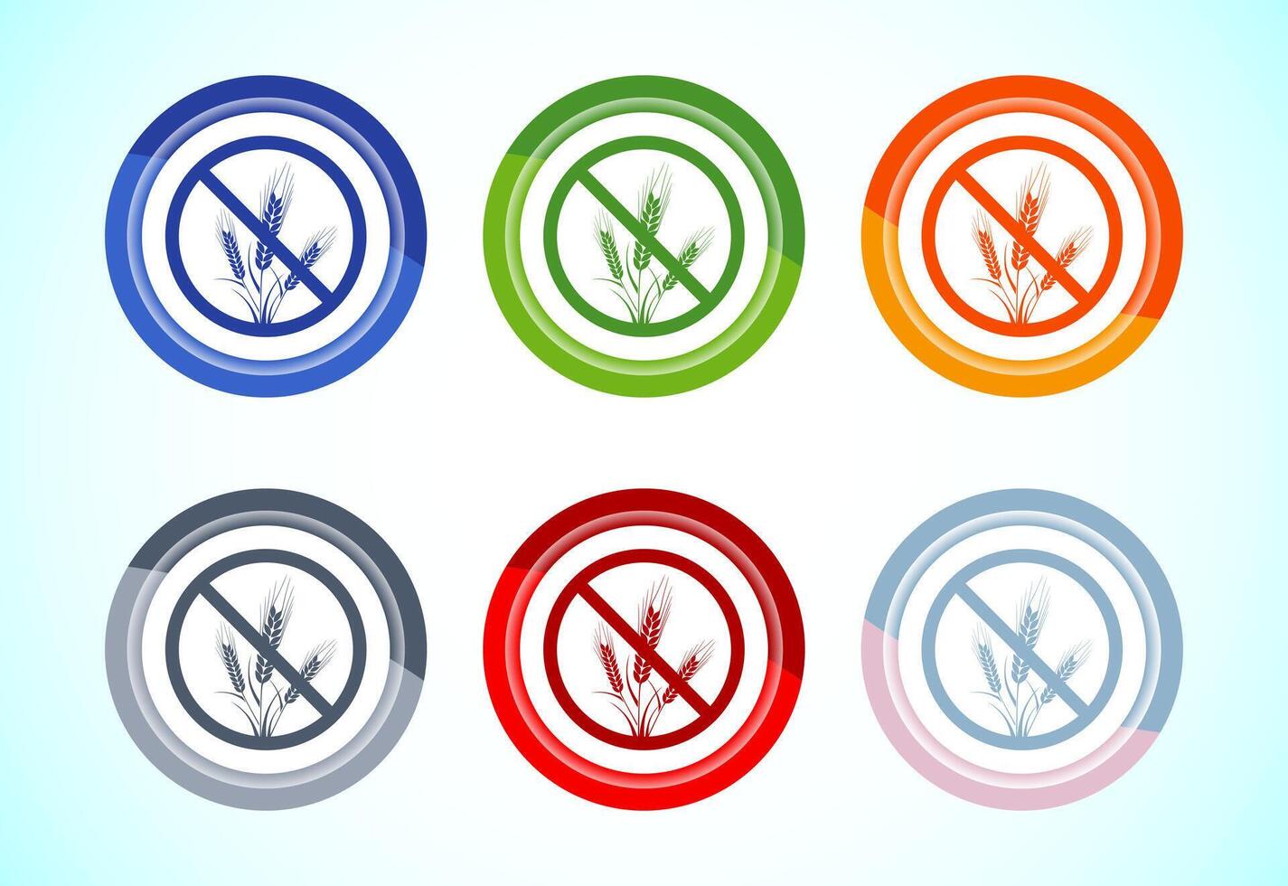 Gluten free icon illustration, Non gluten food sign symbol, 6 color button design set vector